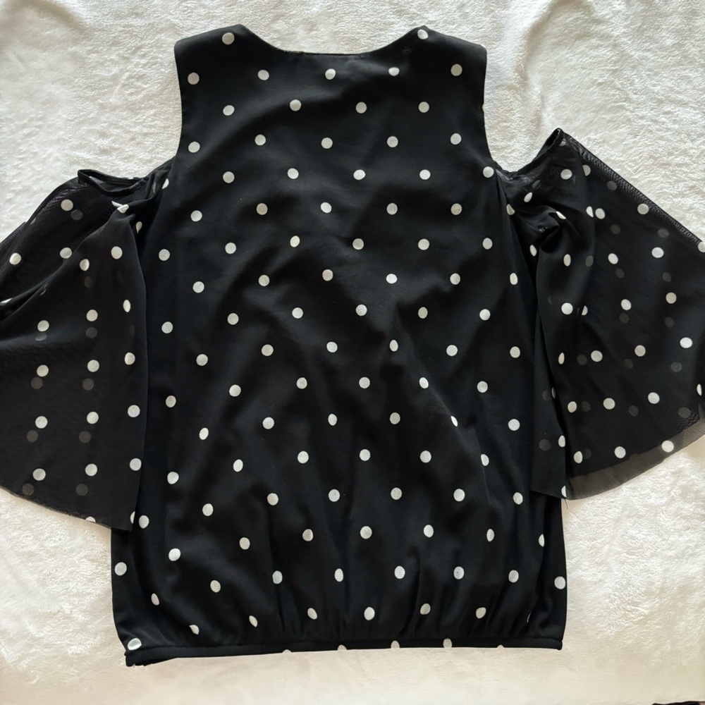 INC Long Sleeve Cold Shoulder Polka Dot Surplice Top--EUC--M - Picture 11 of 14